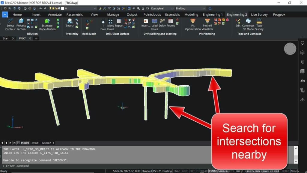 A search for existing intersections around a drift and raises