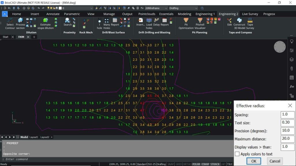 Hydraulic radiuses and contours of an underground drift intersection