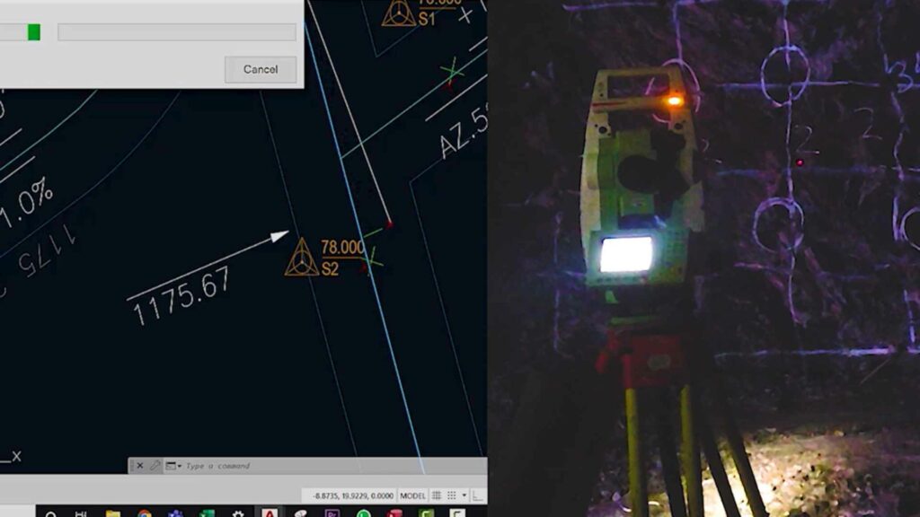 A LEICA instrument performing live survey via bluetooth to map a face