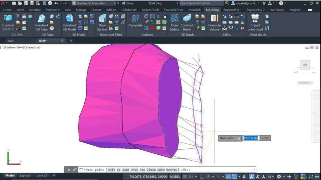 Modeling of a 3D orebody using contours that connect to each other