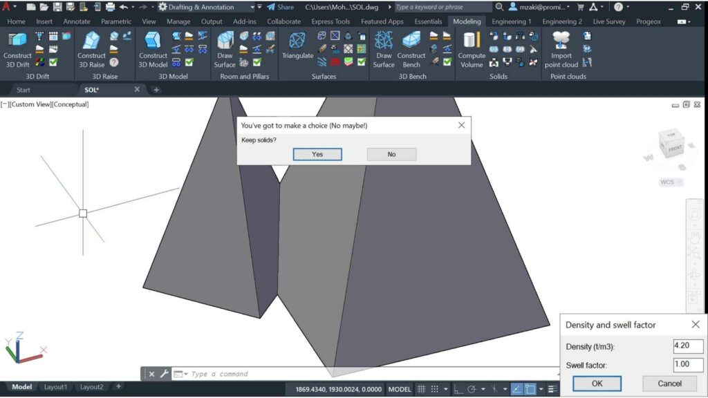 Subtraction of two 3D solid prisms from each other