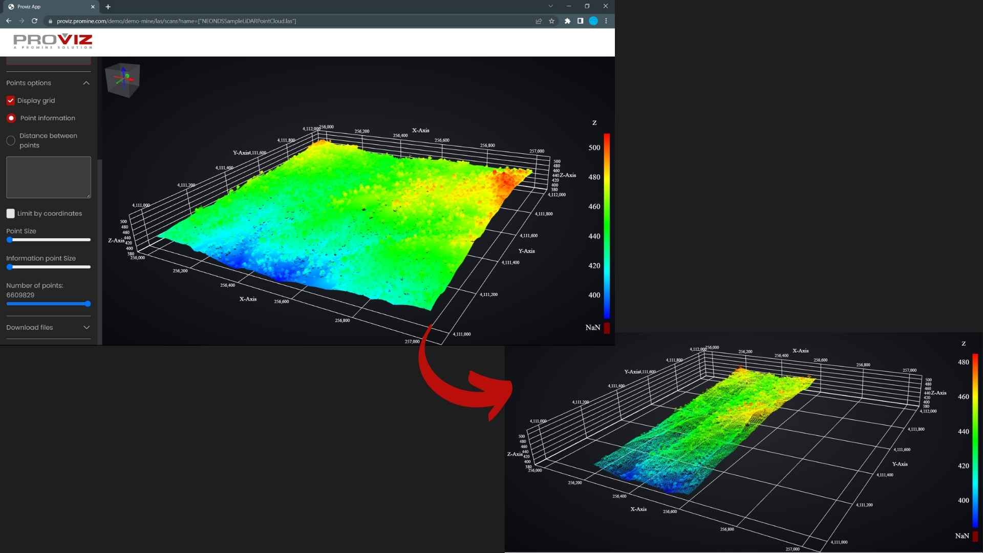 Reduce point data size and coordinates - Promine image